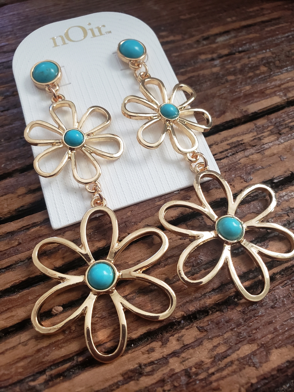 nOir Jewelry Gold-Tone Turquoise Flower Drop Earrings - Picture 2 of 5